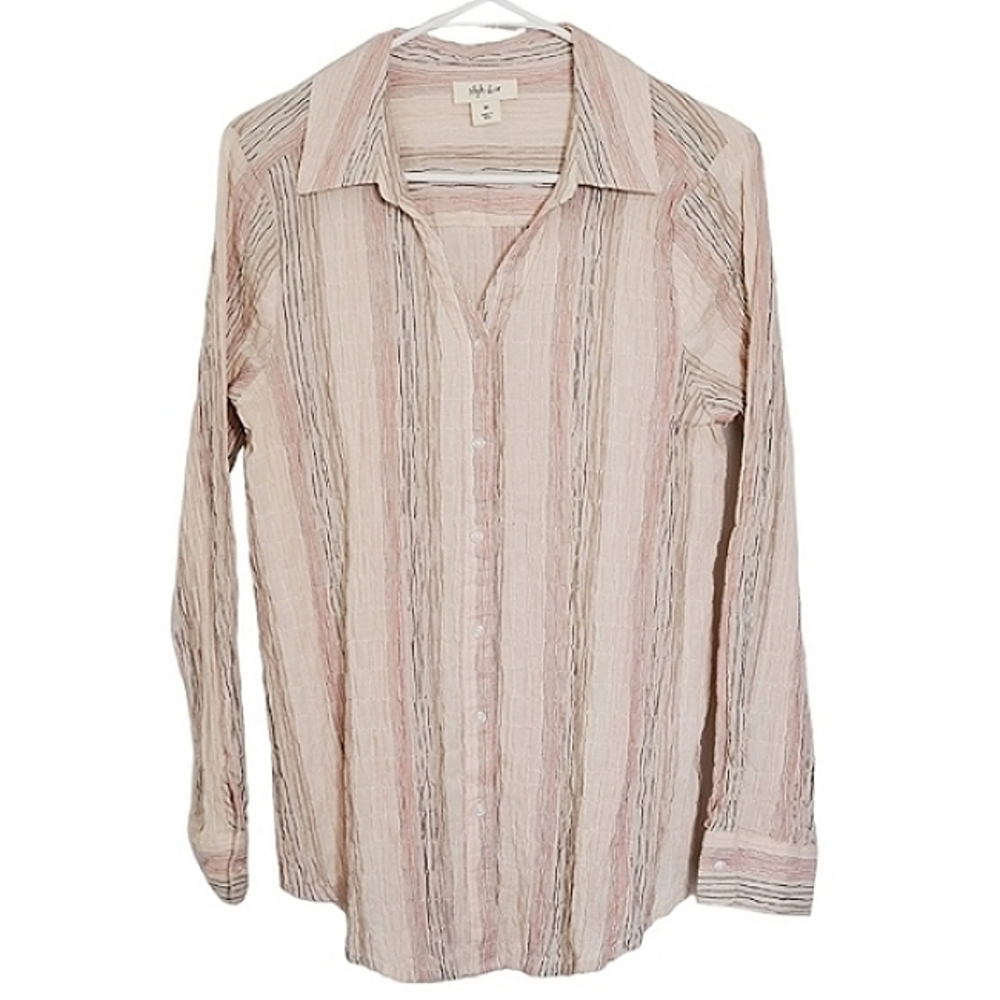 1224 * Style & Co. Crepe Texture Button Down Cream Pink Size M
